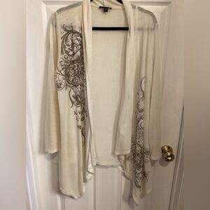 Elegant Cream and Brown Open-Front Sweater